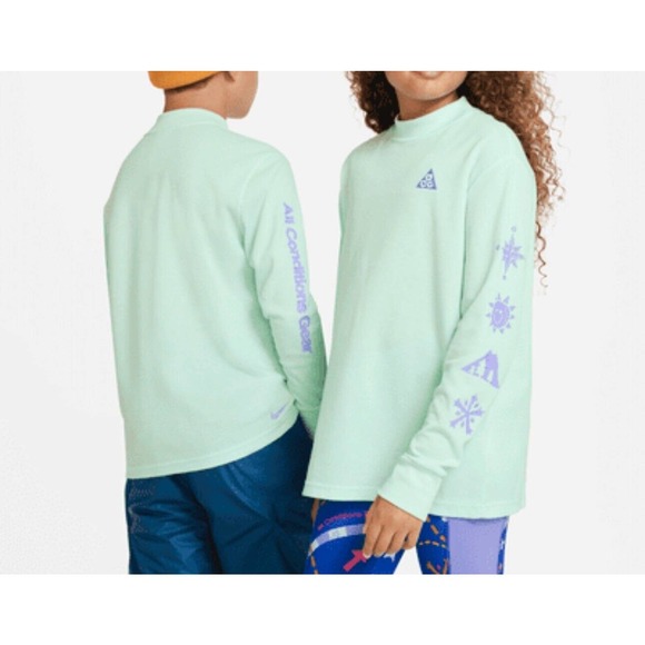 Nike acg Athletic Dri-Fit Loose Fit Long Sleeve Shirt Kids Size L Mint Green NWT - Picture 1 of 10